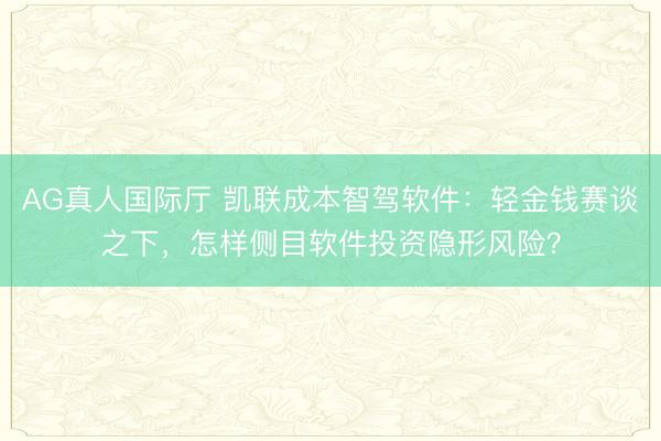 AG真人国际厅 凯联成本智驾软件：轻金钱赛谈之下，怎样侧目软件投资隐形风险？